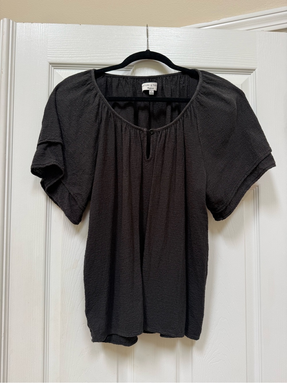 Madewell Black Short Sleeve Textured Peasant Blouse